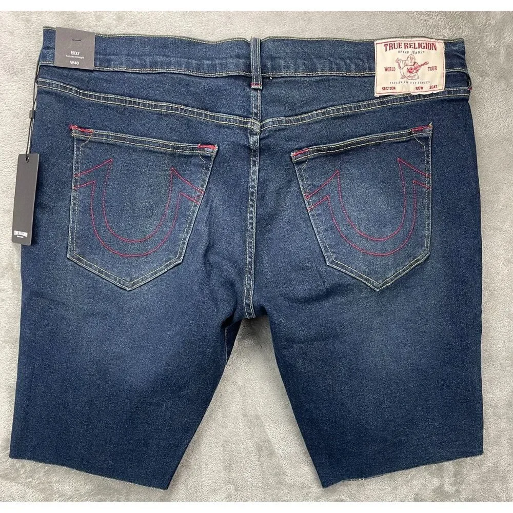 NWT True Religion Men's Ricky Relaxed Straight Shorts‎ 40 Raw Hem Stretch